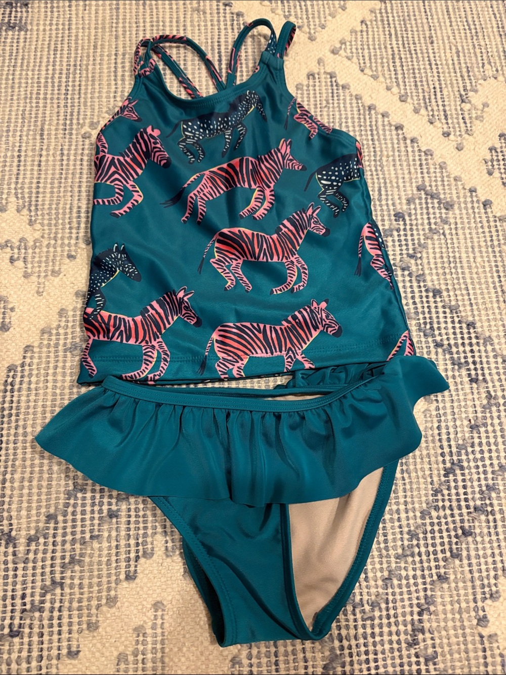 Girls' Teal Zebra Tankini Swim Set - never worn